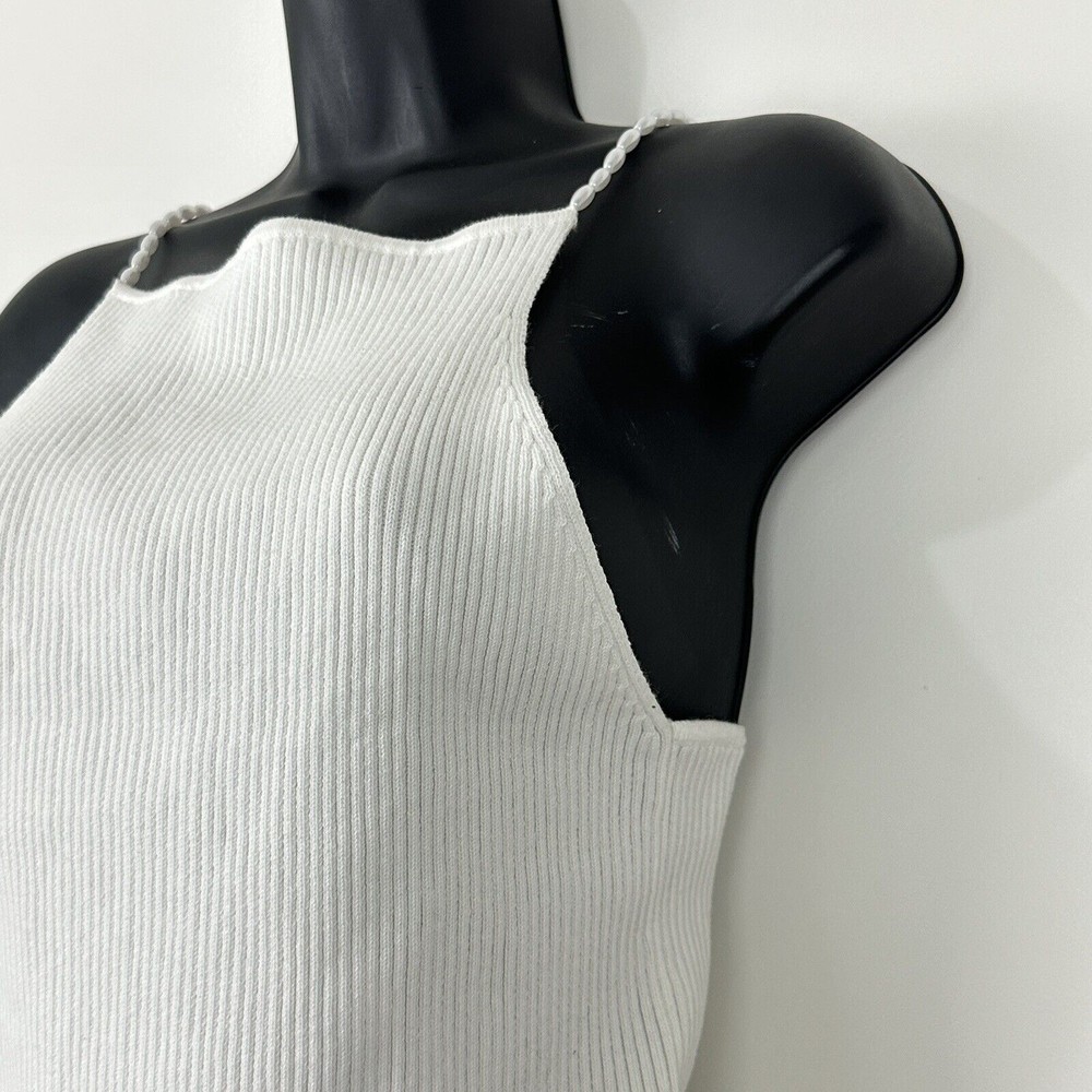 NWT Musier Paris Women's Pearls Ribbed Cropped Top Shirt Size 42 White - Picture 8 of 15